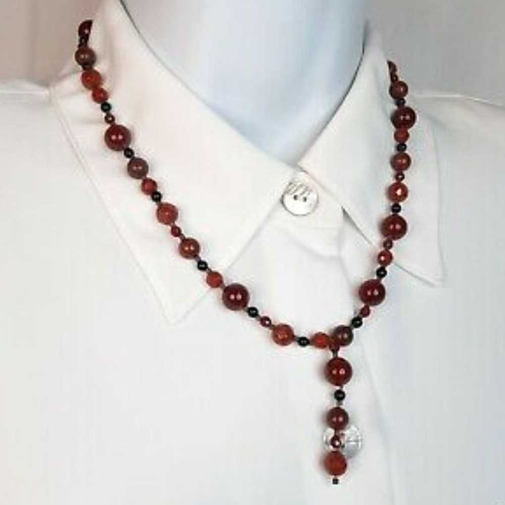 Vtg. 925 Silver Carnelian/Onyx Necklace - image 1