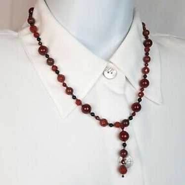 Vtg. 925 Silver Carnelian/Onyx Necklace - image 1