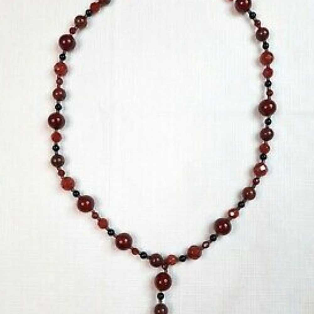 Vtg. 925 Silver Carnelian/Onyx Necklace - image 2