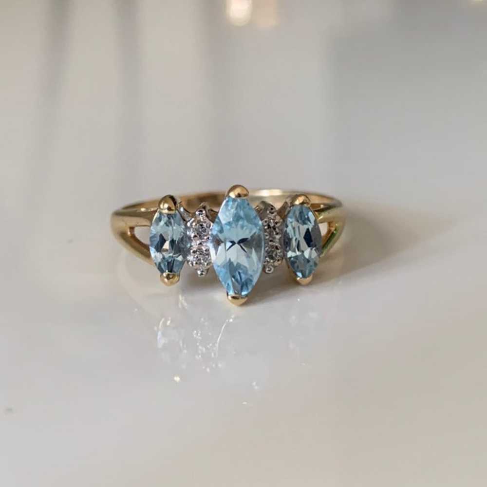 14k gold aquamarine diamond vintage ring - image 1