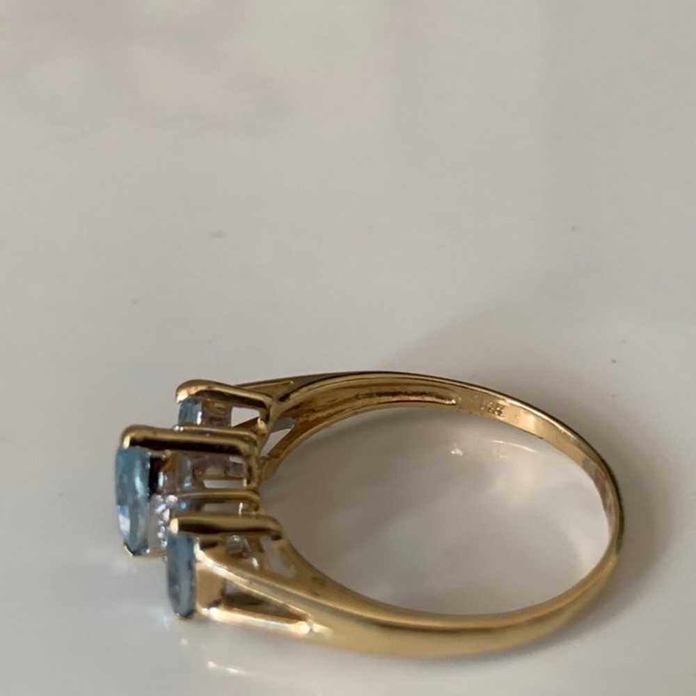 14k gold aquamarine diamond vintage ring - image 3