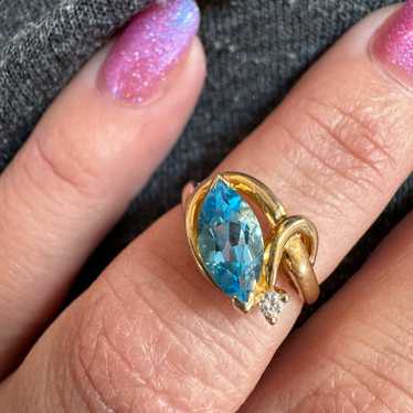 Vintage Blue Topaz and Diamond 14k Yellow Gold Ri… - image 1