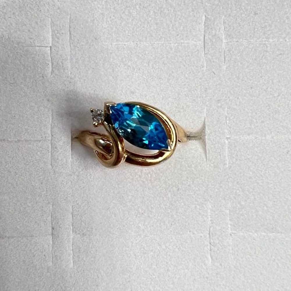 Vintage Blue Topaz and Diamond 14k Yellow Gold Ri… - image 4