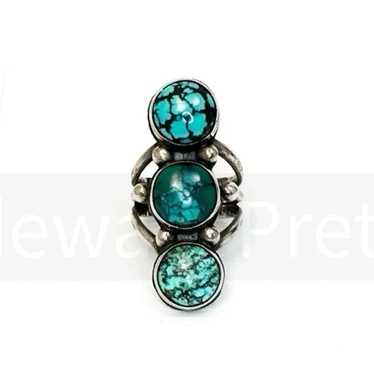 Southwest Sterling + Turquoise Triple Stone Ring - image 1