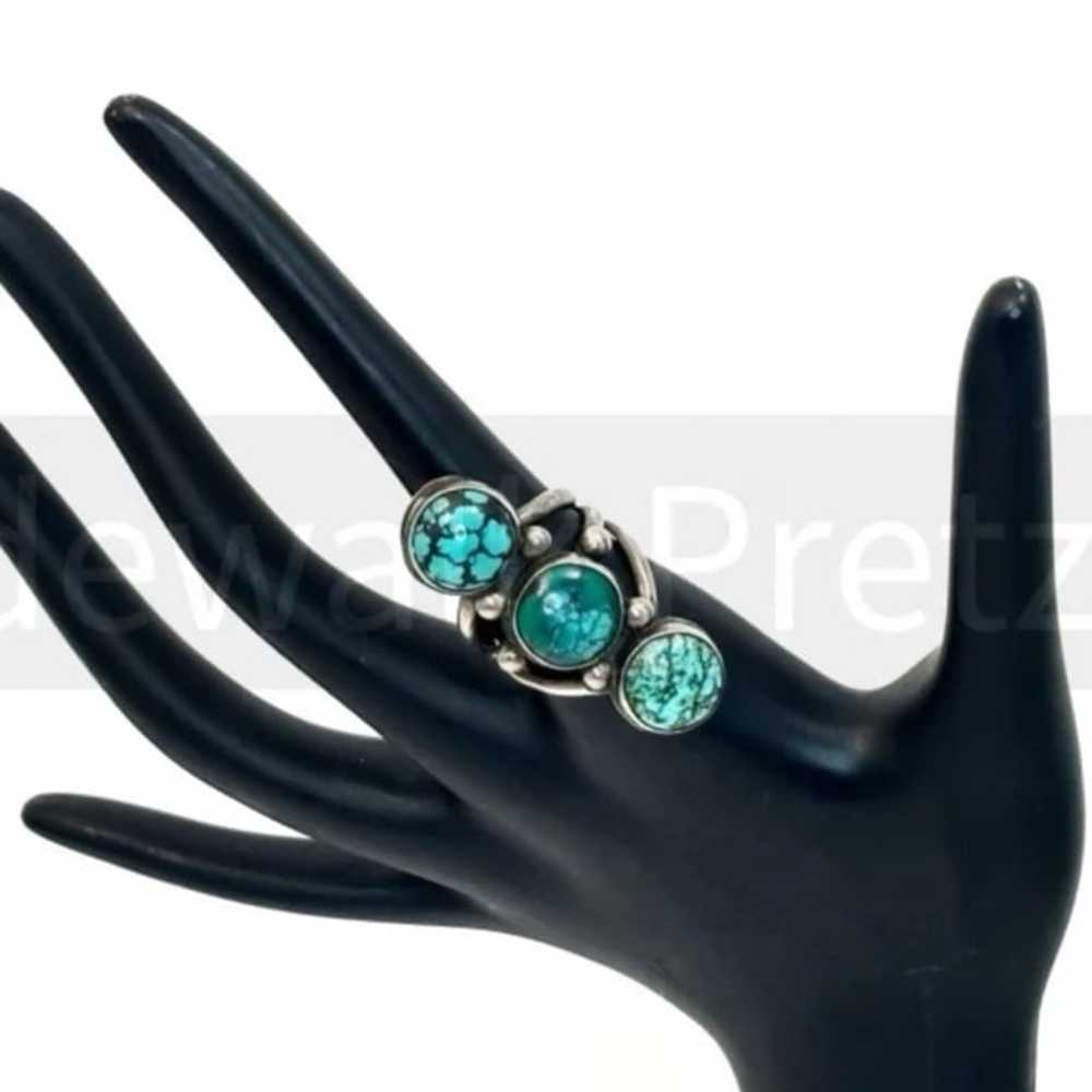 Southwest Sterling + Turquoise Triple Stone Ring - image 2