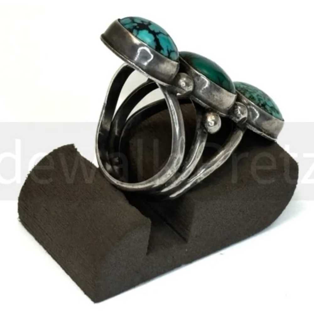 Southwest Sterling + Turquoise Triple Stone Ring - image 4