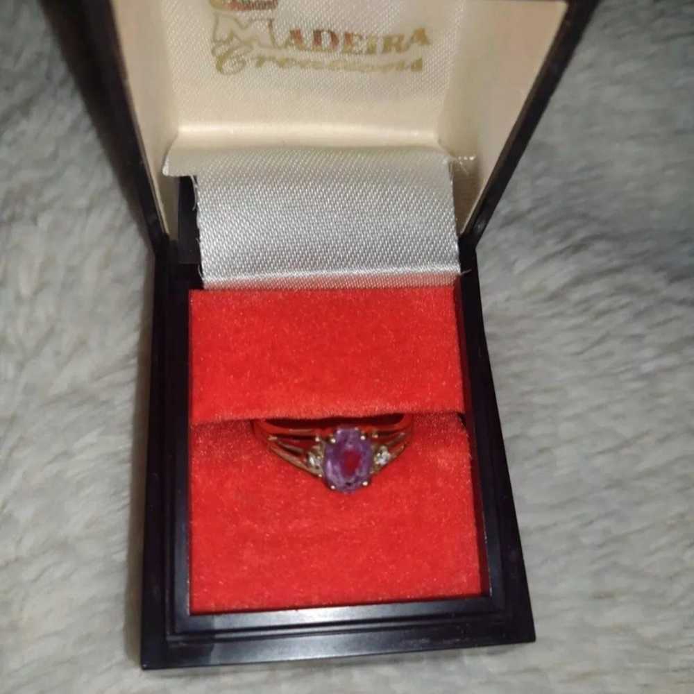 14k yellow gold amethyst and diamond ring - image 2