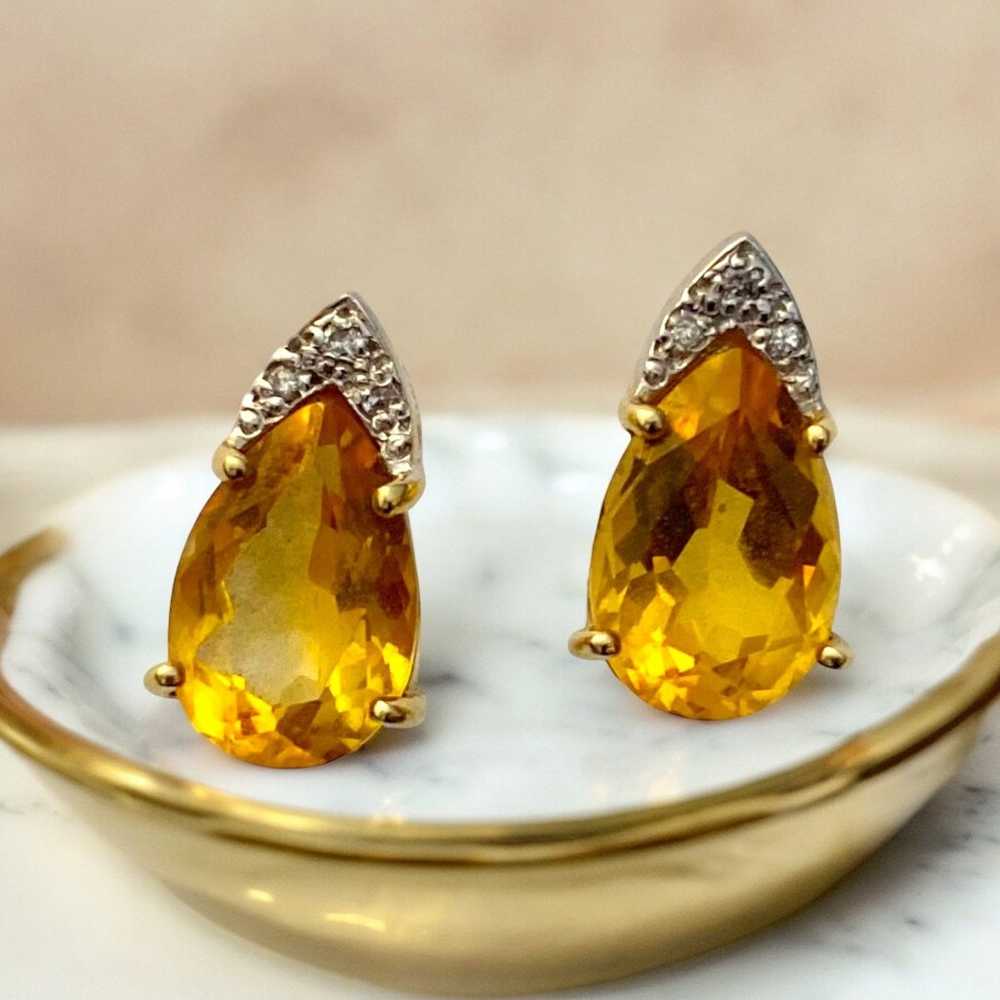 Vintage 14k Yellow Gold Pear Shape Yellow Citrine… - image 1