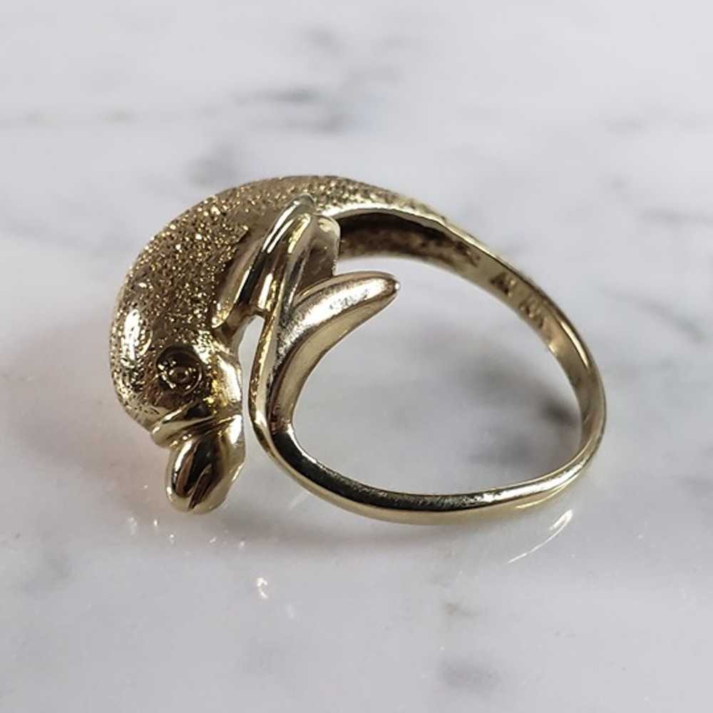 Womens Vintage Estate 10k Gold Dolphin Ring 4.0g … - image 3