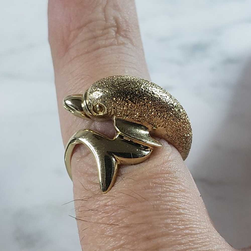 Womens Vintage Estate 10k Gold Dolphin Ring 4.0g … - image 5