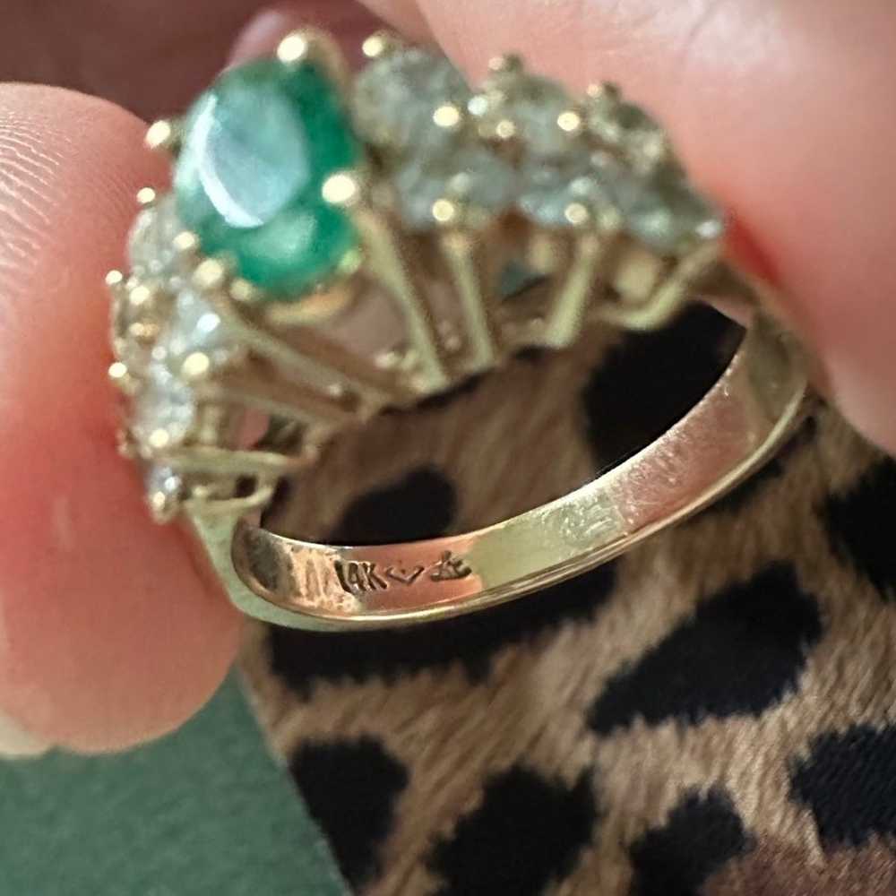 Vintage Emerald + Diamonds 14K Gold Ring - image 5