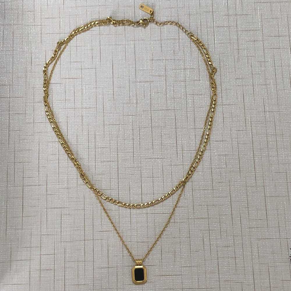 18K Solid Yellow Gold Double Strand Necklace - image 4