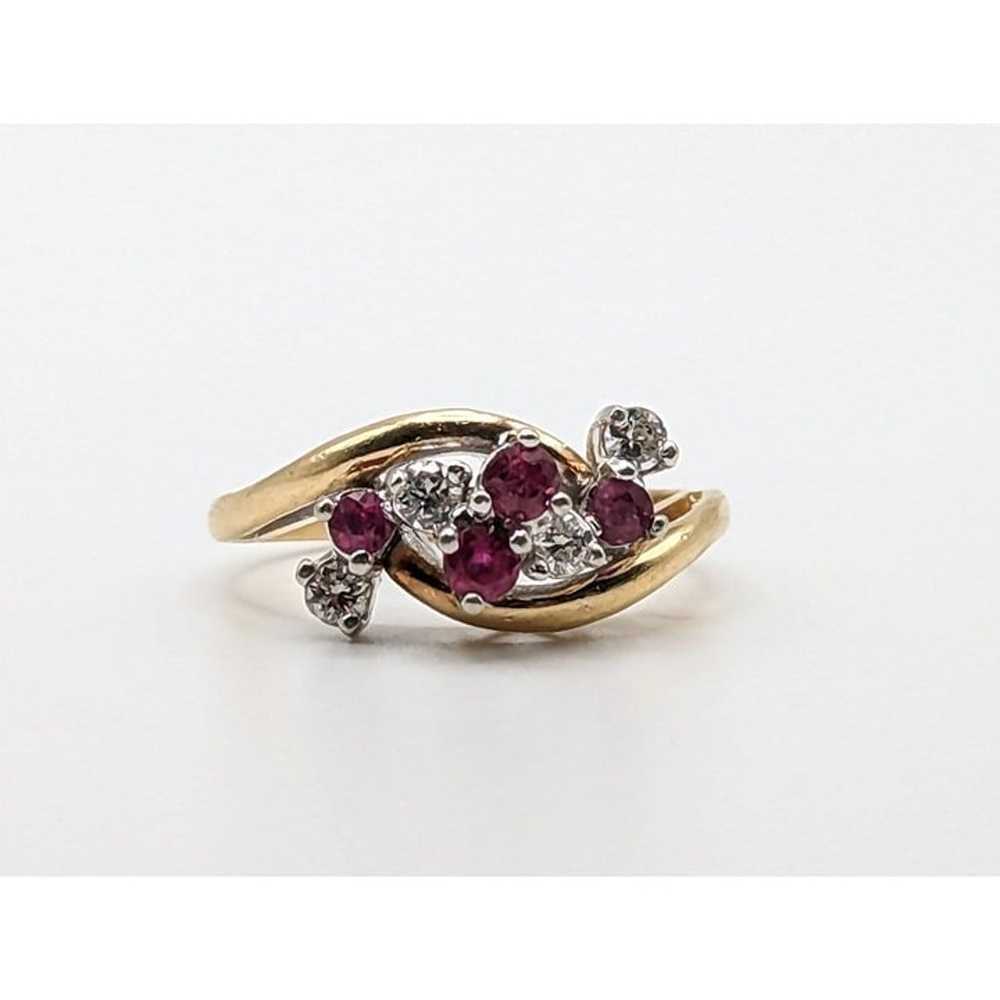 14k Yellow Gold Diamond Ruby Cluster Ring 0.5ctw.… - image 1