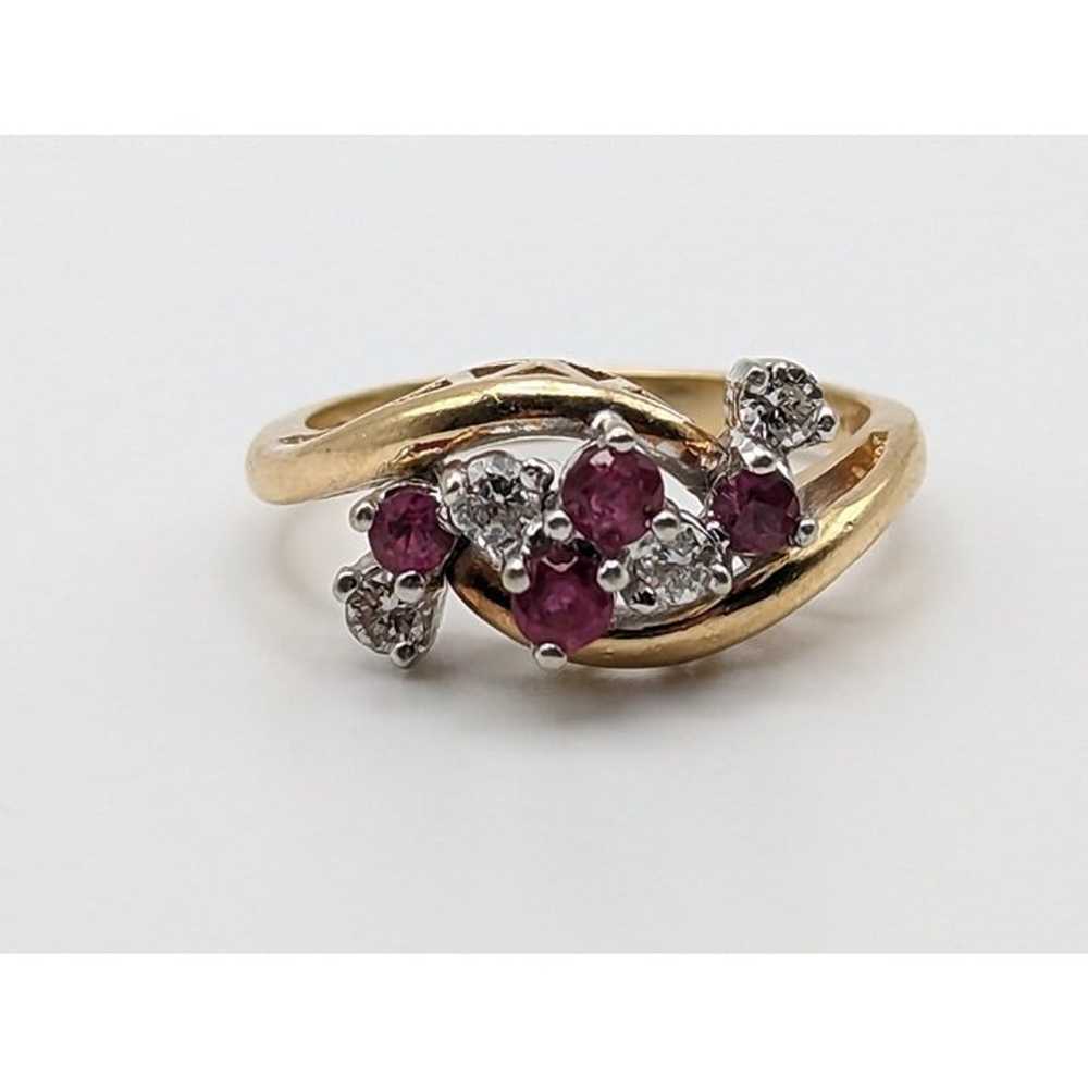 14k Yellow Gold Diamond Ruby Cluster Ring 0.5ctw.… - image 2