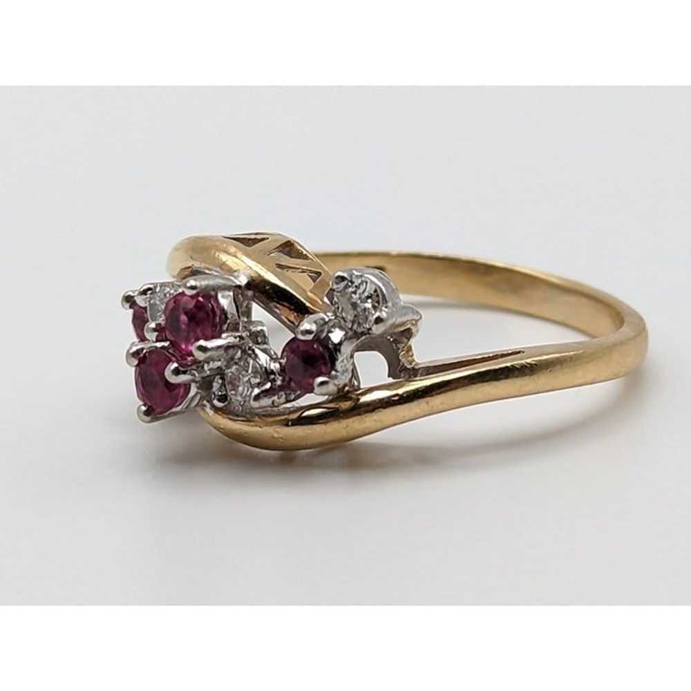 14k Yellow Gold Diamond Ruby Cluster Ring 0.5ctw.… - image 3