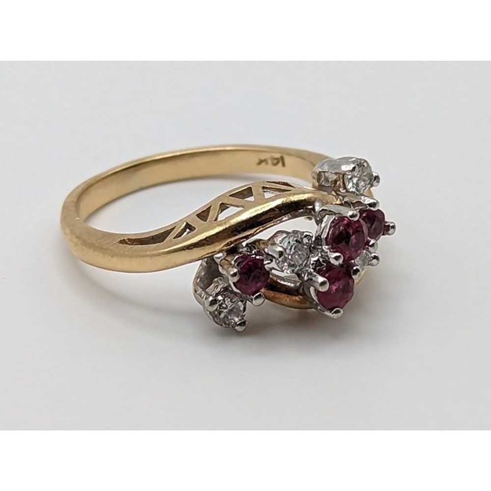 14k Yellow Gold Diamond Ruby Cluster Ring 0.5ctw.… - image 4