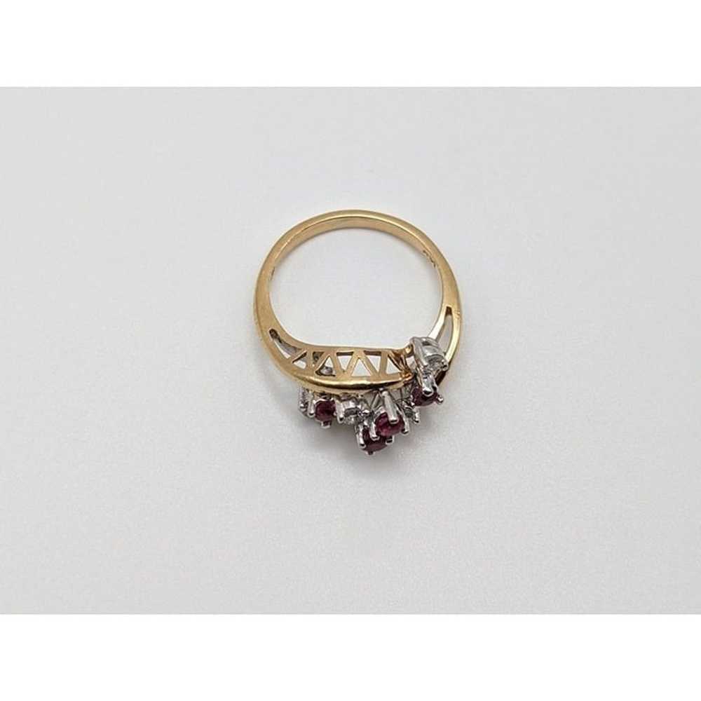 14k Yellow Gold Diamond Ruby Cluster Ring 0.5ctw.… - image 5