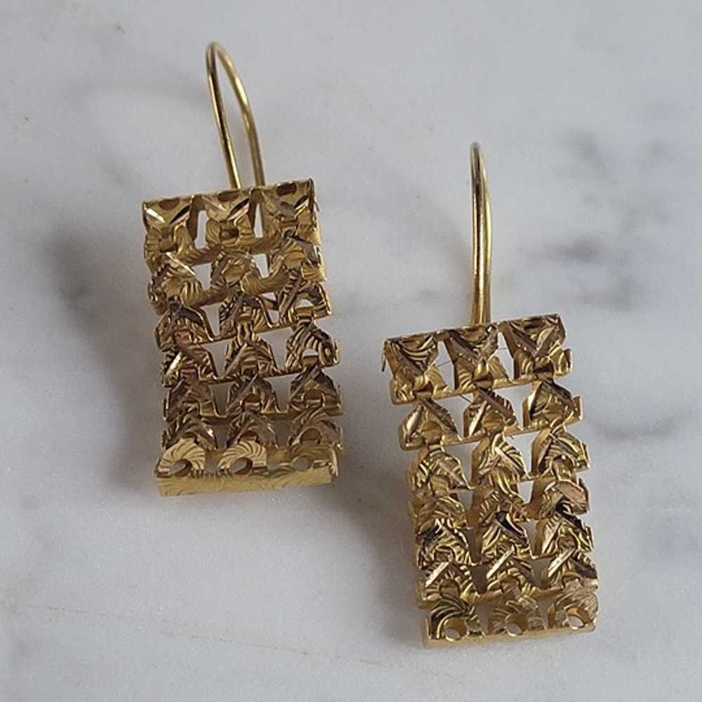 Pr Womens Vintage Estate 14K Yellow Gold Filigree… - image 2