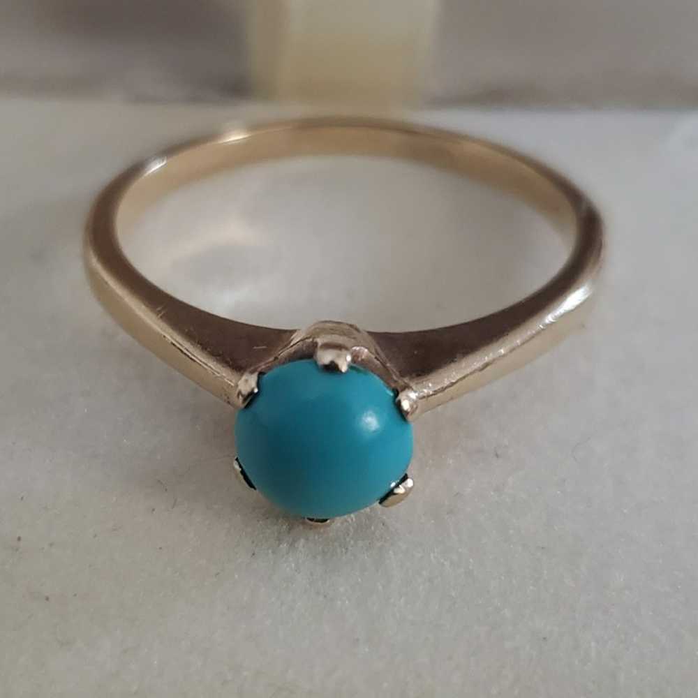 14k Solid Gold Antique Persian Turquoise Ring - image 1