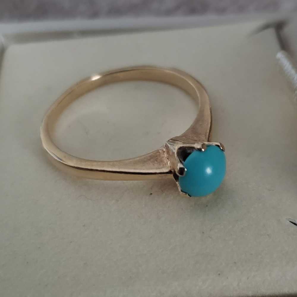 14k Solid Gold Antique Persian Turquoise Ring - image 2