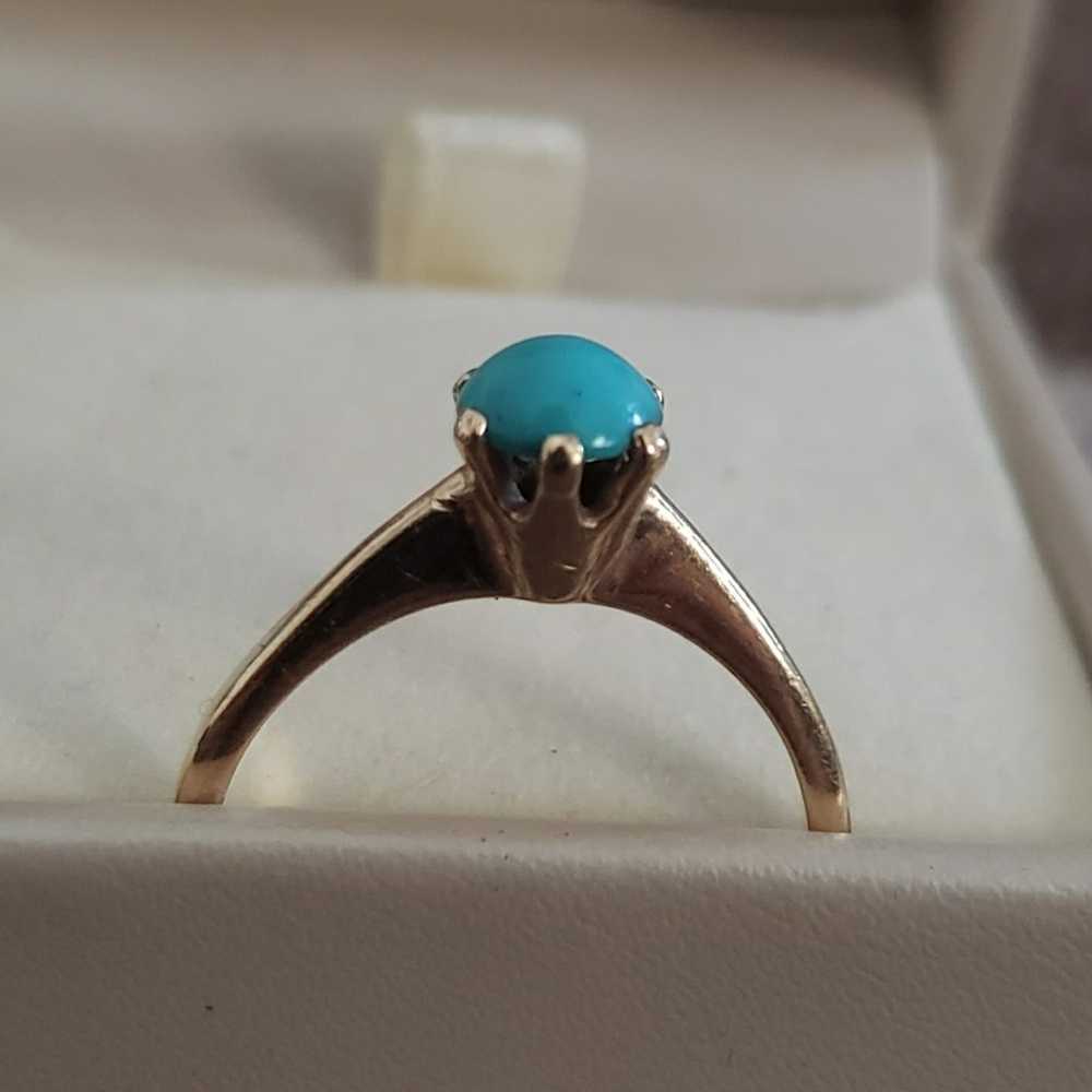 14k Solid Gold Antique Persian Turquoise Ring - image 3