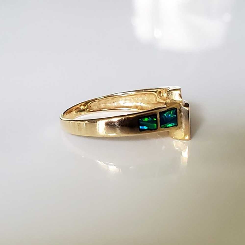 14K Solid Gold Inlaid Opal and Diamond Ring - image 3