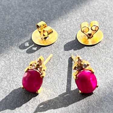 14k gold Ruby and Diamond Earrings - image 1