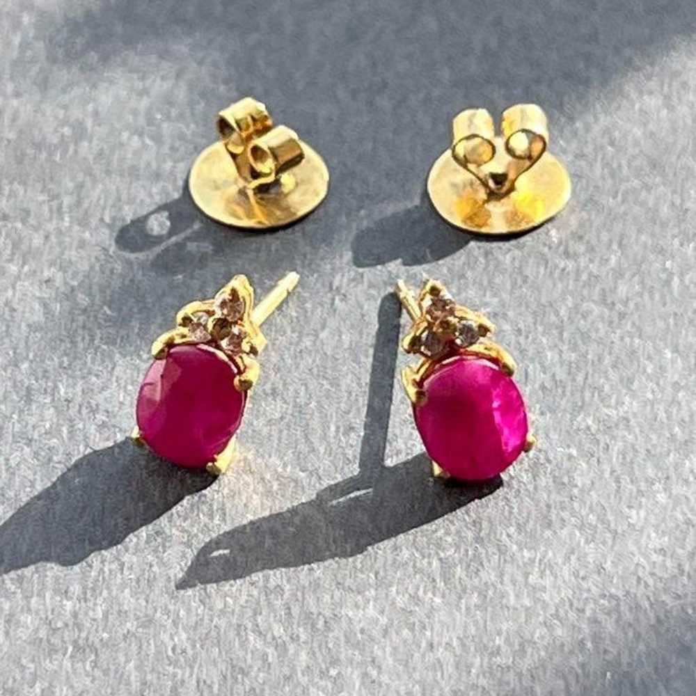 14k gold Ruby and Diamond Earrings - image 2