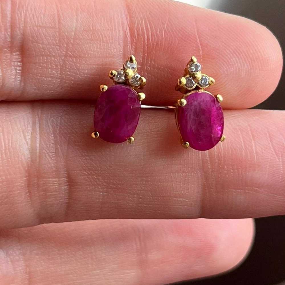 14k gold Ruby and Diamond Earrings - image 7