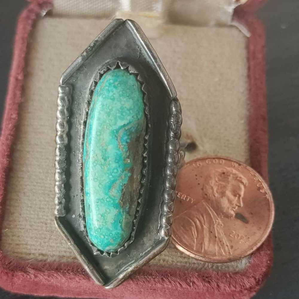 antique silver and turquoise ring - image 4