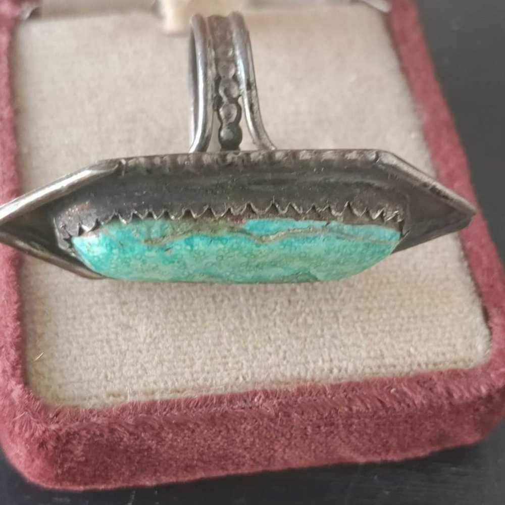 antique silver and turquoise ring - image 5