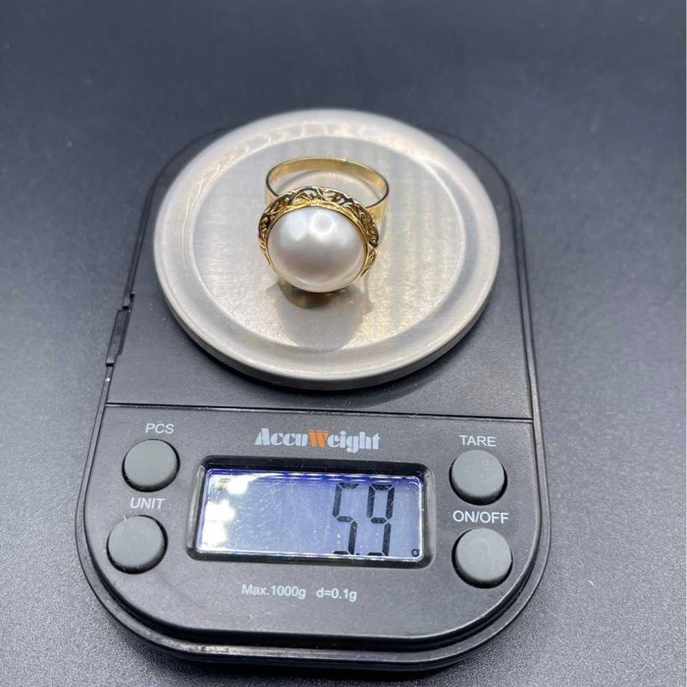 Vintage large pearl ring 14k gold marked 585 - image 1