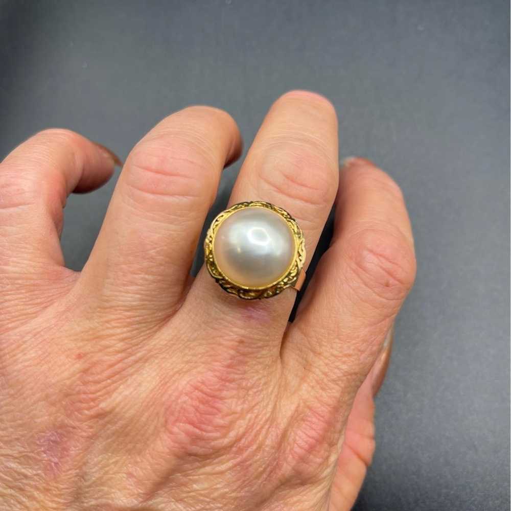 Vintage large pearl ring 14k gold marked 585 - image 2