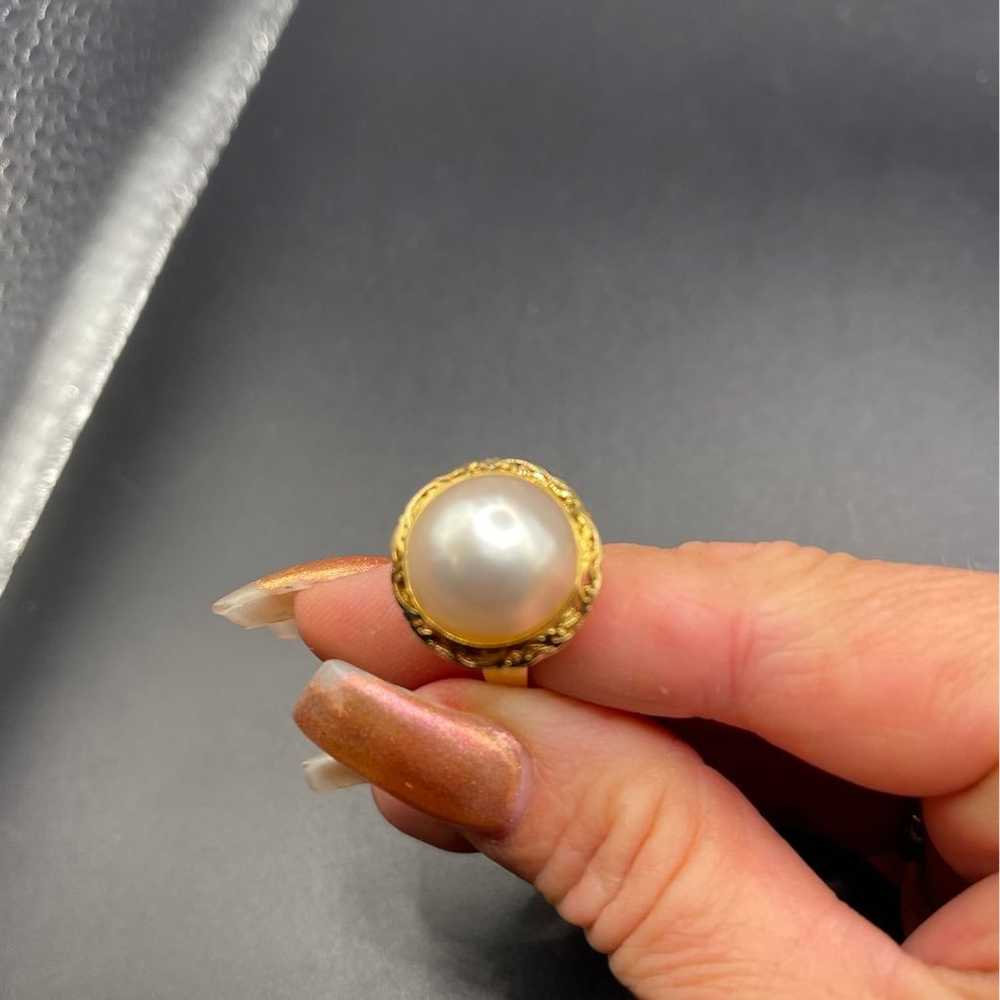 Vintage large pearl ring 14k gold marked 585 - image 5