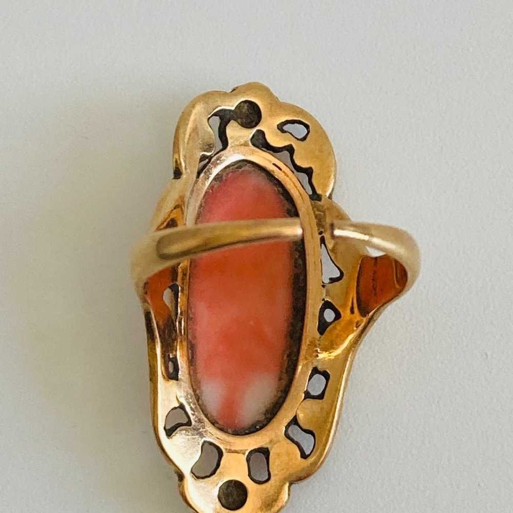 Vintage tested 14kt gold genuine coral diamond ri… - image 3