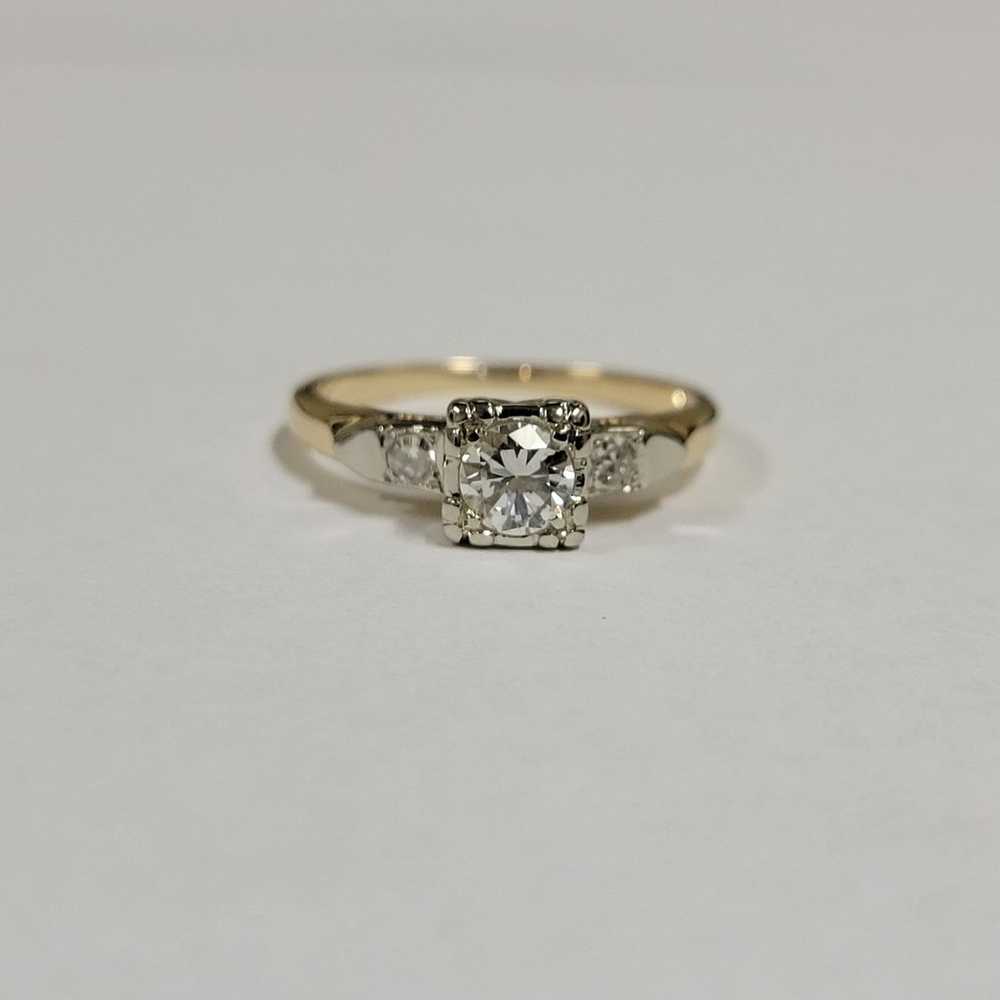 14k Vintage Two Tone Gold 3 Round  Diamonds Ladie… - image 1