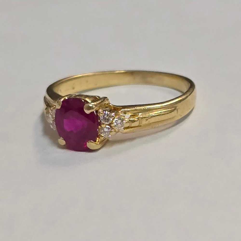 Vintage 18k yellow gold Lab Ruby and diamond ring - image 2