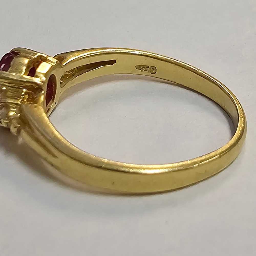 Vintage 18k yellow gold Lab Ruby and diamond ring - image 4