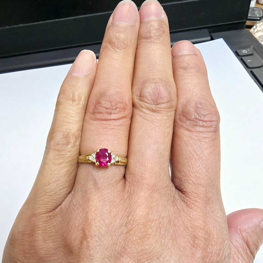 Vintage 18k yellow gold Lab Ruby and diamond ring - image 5