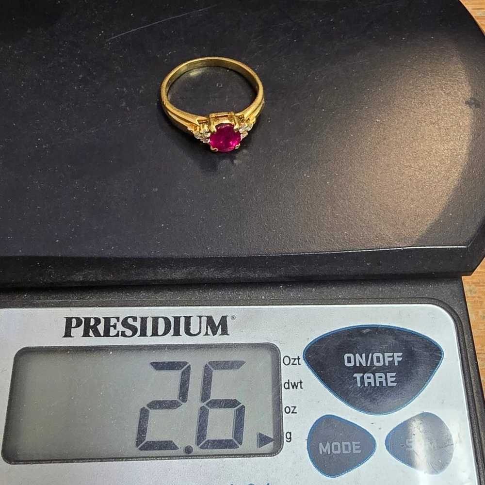 Vintage 18k yellow gold Lab Ruby and diamond ring - image 7