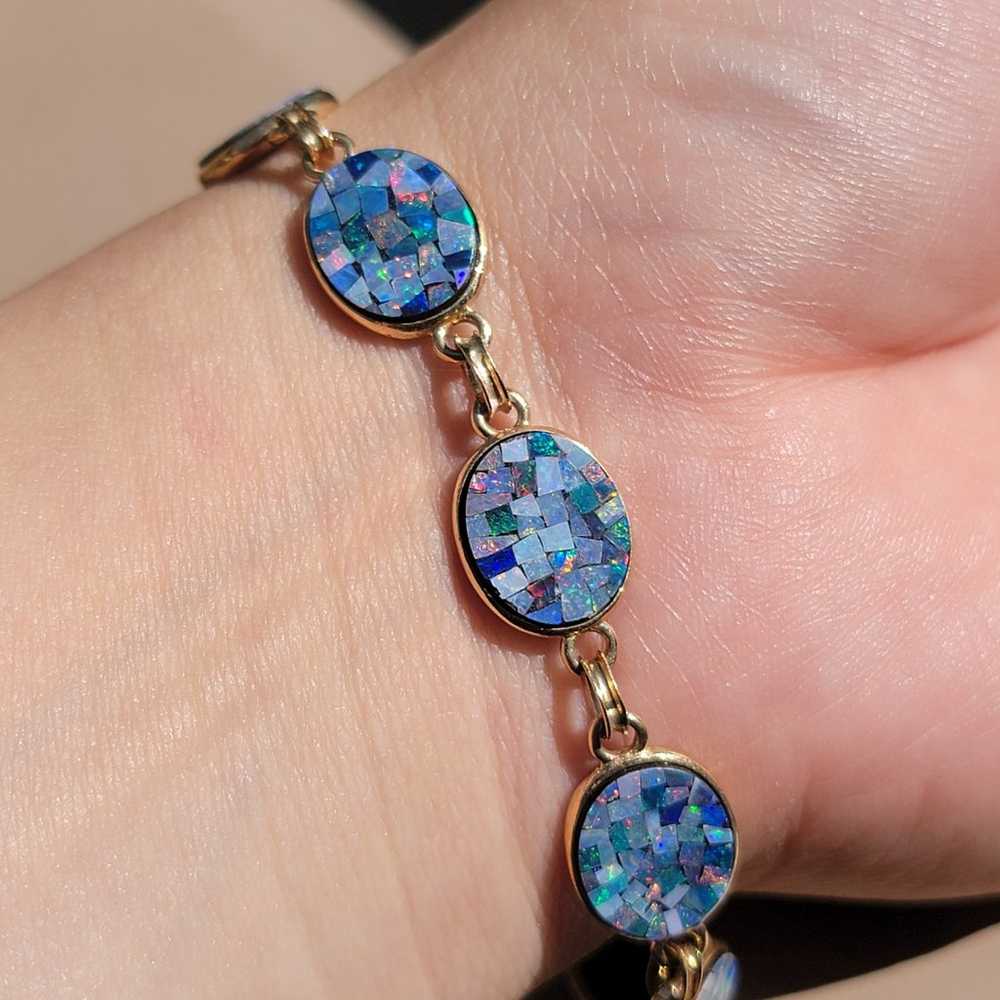 14k Yellow Gold Opal Mosaic Bracelet - image 1