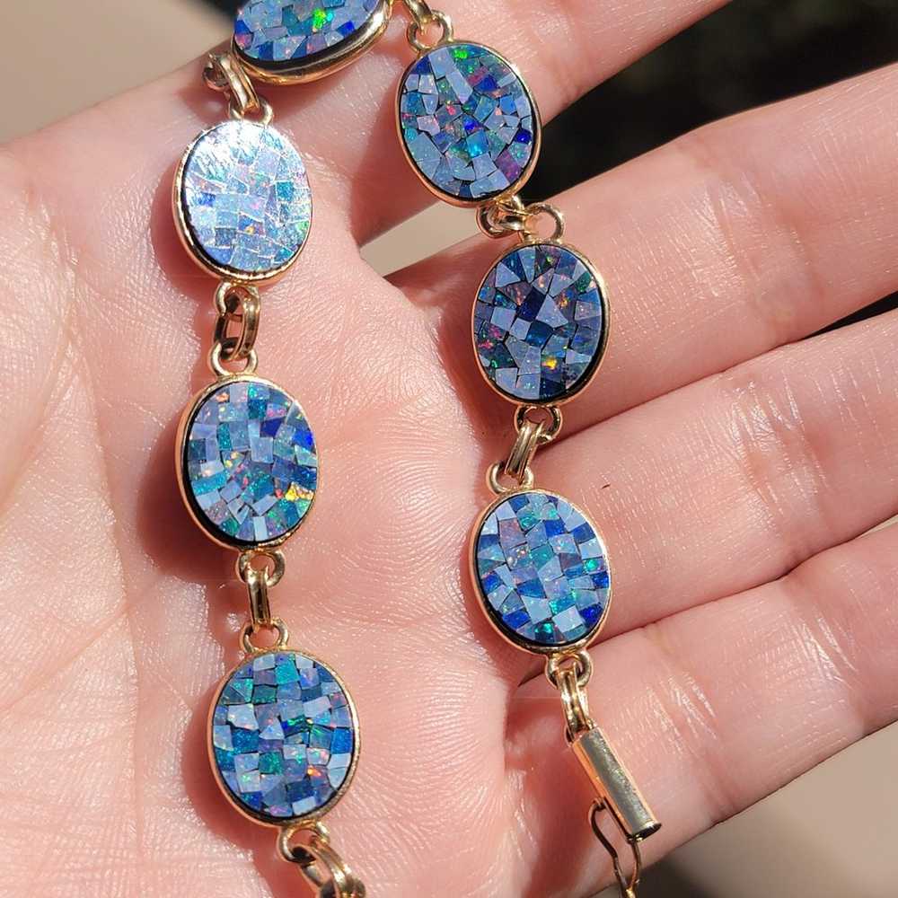 14k Yellow Gold Opal Mosaic Bracelet - image 4