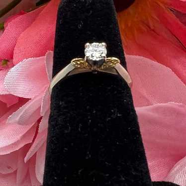 14k white/yellow gold solitaire diamond ring - image 1