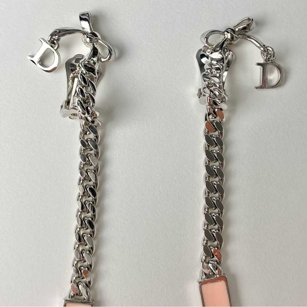 AUTH VTG Christian Dior Silver Long Chain Pink En… - image 10