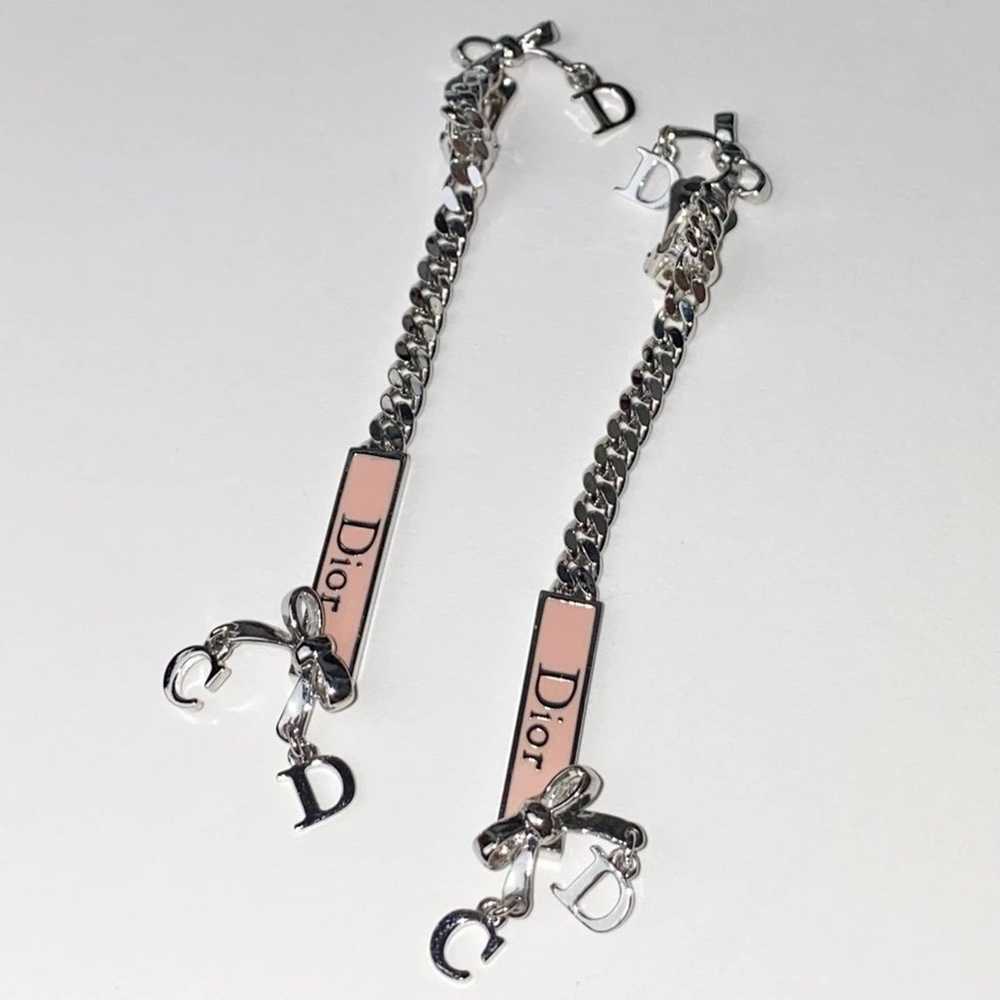 AUTH VTG Christian Dior Silver Long Chain Pink En… - image 12