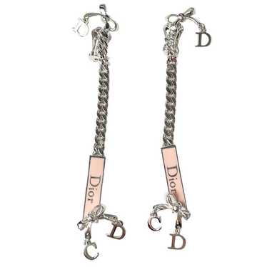 AUTH VTG Christian Dior Silver Long Chain Pink En… - image 1