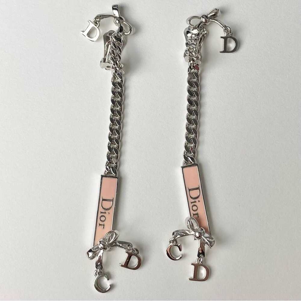 AUTH VTG Christian Dior Silver Long Chain Pink En… - image 2