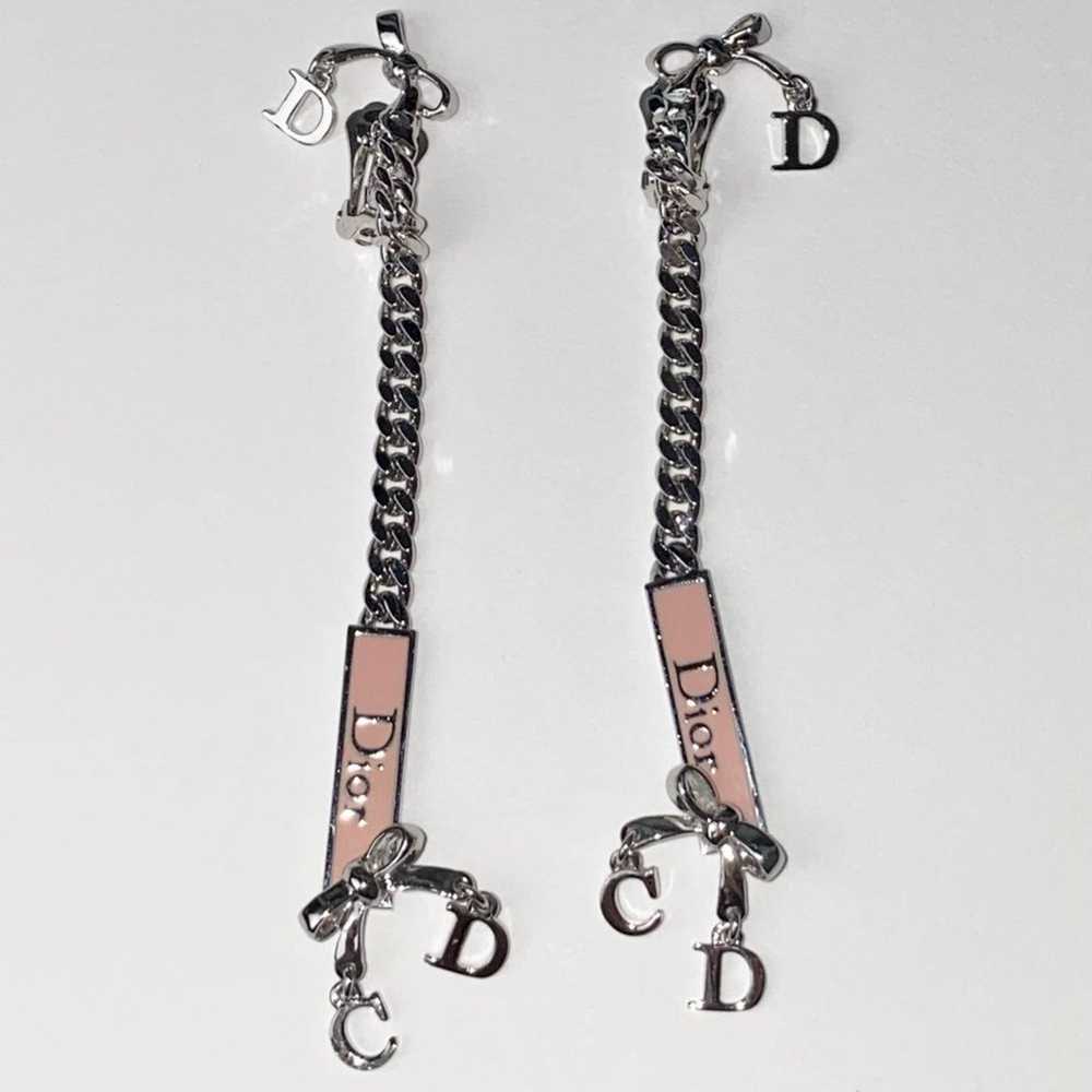 AUTH VTG Christian Dior Silver Long Chain Pink En… - image 3