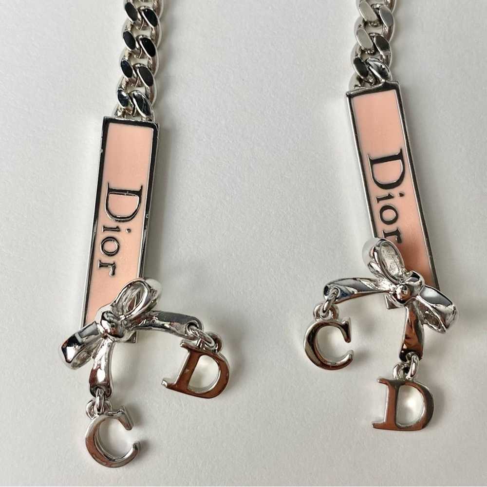 AUTH VTG Christian Dior Silver Long Chain Pink En… - image 4