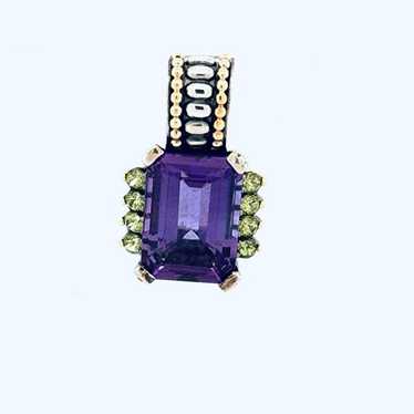 Vintage Lagos Caviar Amethyst & Peridot Pendant S… - image 1